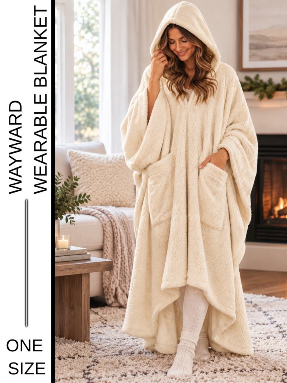 MSRP $29.99✨Wayland Square Ultra Soft Wearable Blanket Cream One Size 50” x 70”✨